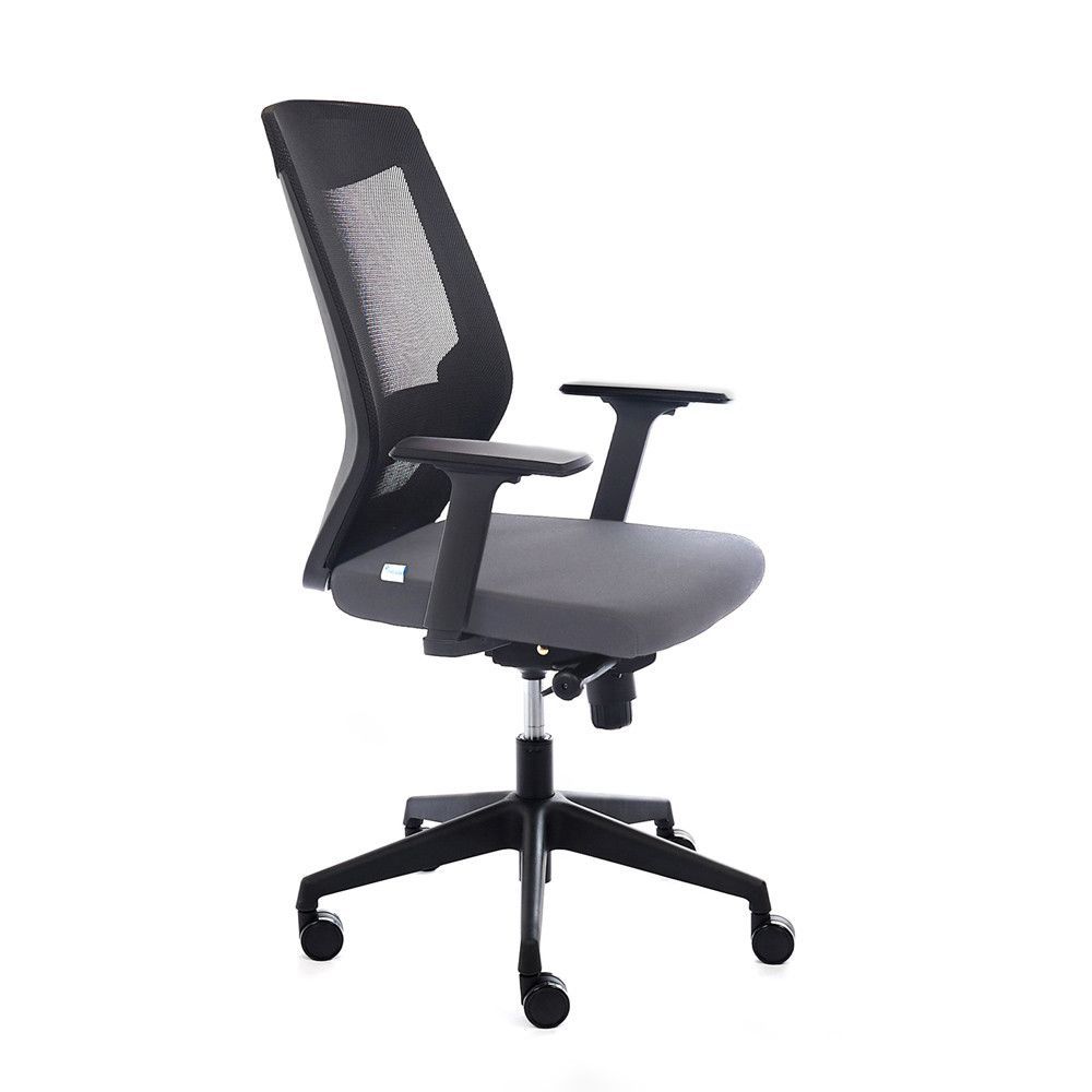 Silla Oficina Con Regulacion Lumbar Respaldo Malla Negra / Asiento Tapizado Gris