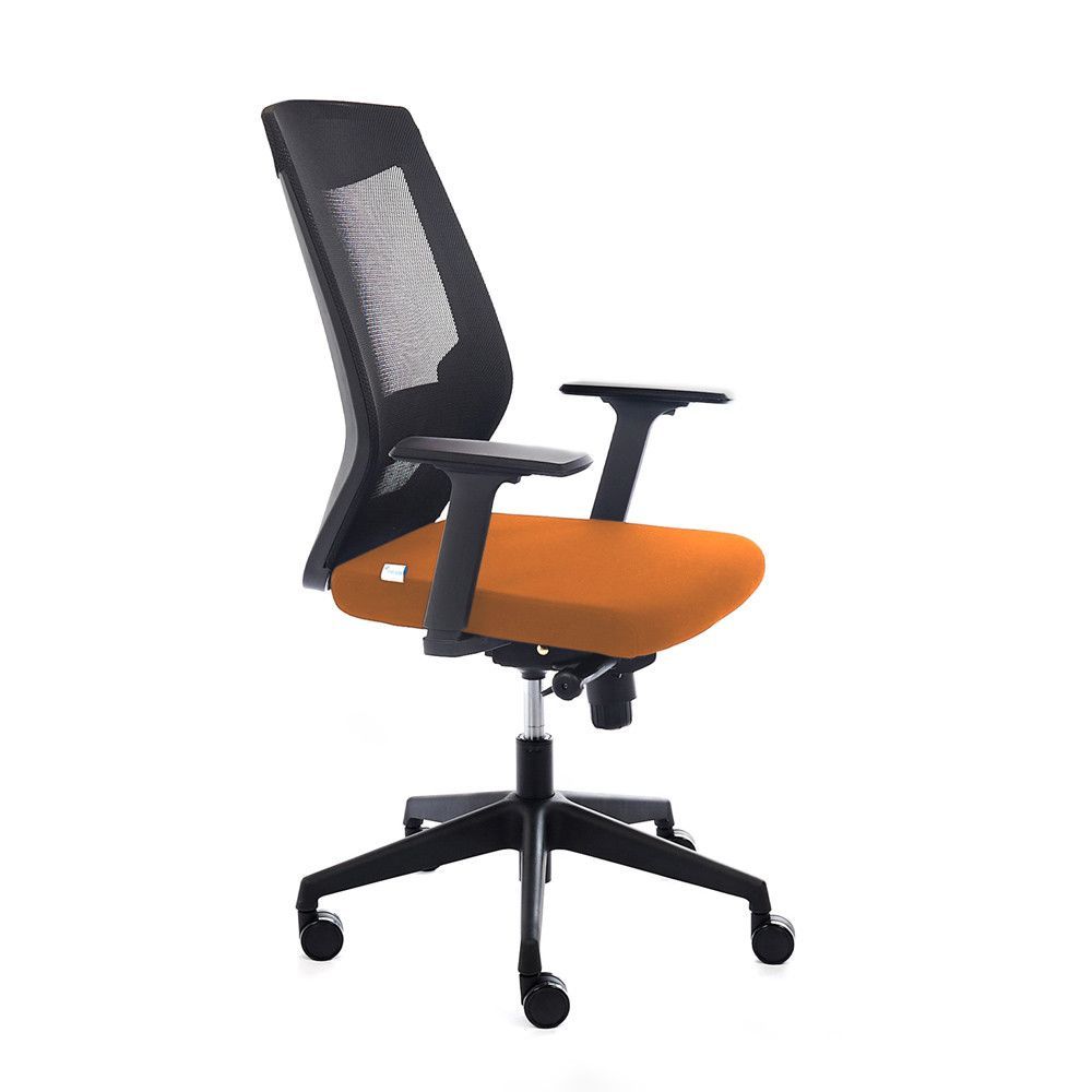 Silla Oficina Con Regulacion Lumbar Respaldo Malla Negra / Asiento Tapizado Naranja