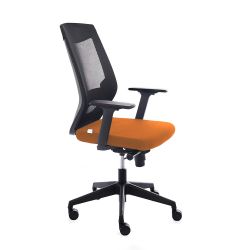 Silla Oficina Con Regulacion Lumbar Respaldo Malla Negra / Asiento Tapizado Naranja
