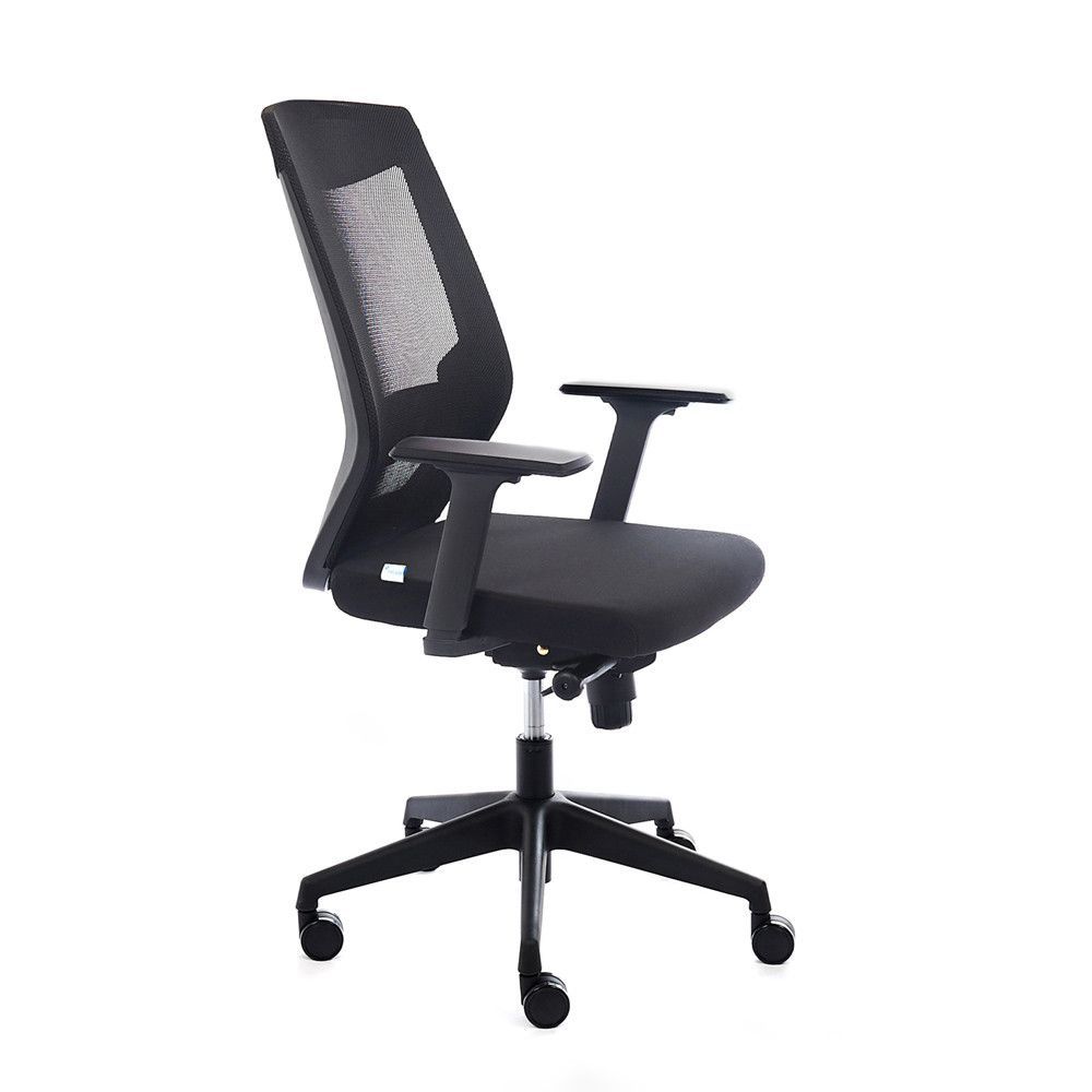 Silla Oficina Con Regulacion Lumbar Respaldo Malla Negra / Asiento Tapizado Negro
