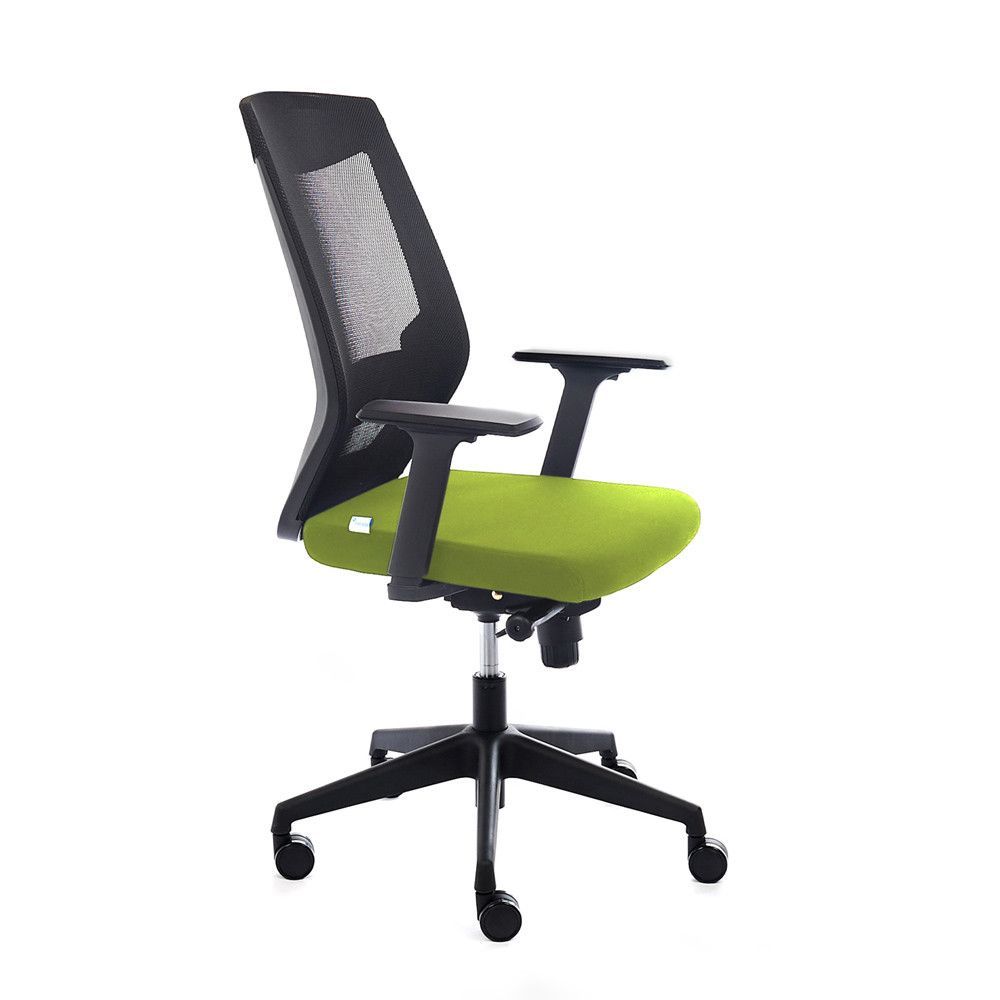 Silla Oficina Con Regulacion Lumbar Respaldo Malla Negra / Asiento Tapizado Verde