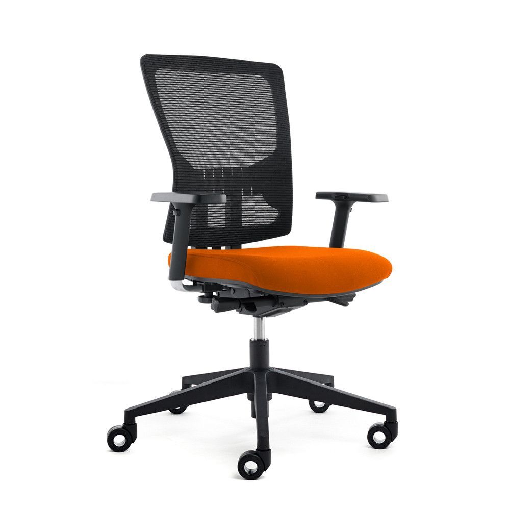 Silla Oficina Rd937-5 Asiento Tapizado Naranja / Respaldo Malla Negra, Con Brazos Regul
