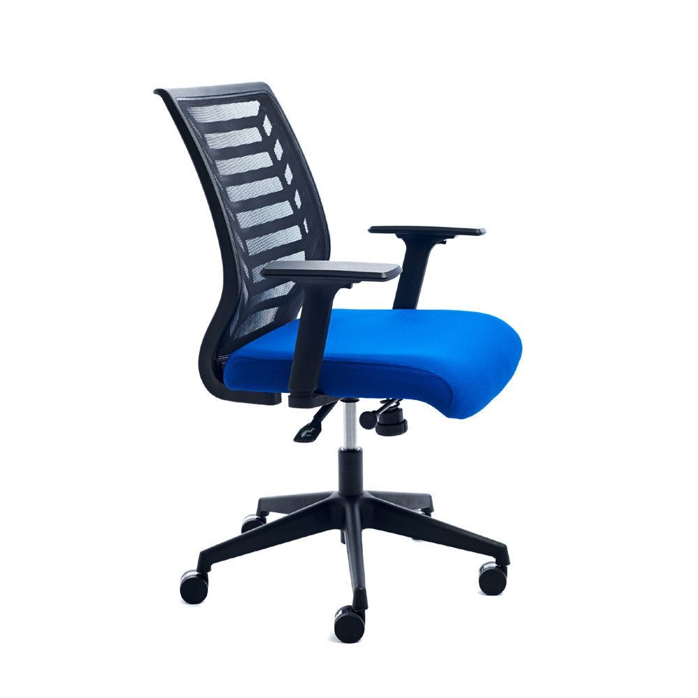 Silla Oficina Respaldo Malla Negra / Asiento Tapizado Azul