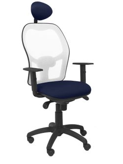 Silla Operativa de oficina Jorquera malla blanca asiento bali azul marino con cabecero fijo