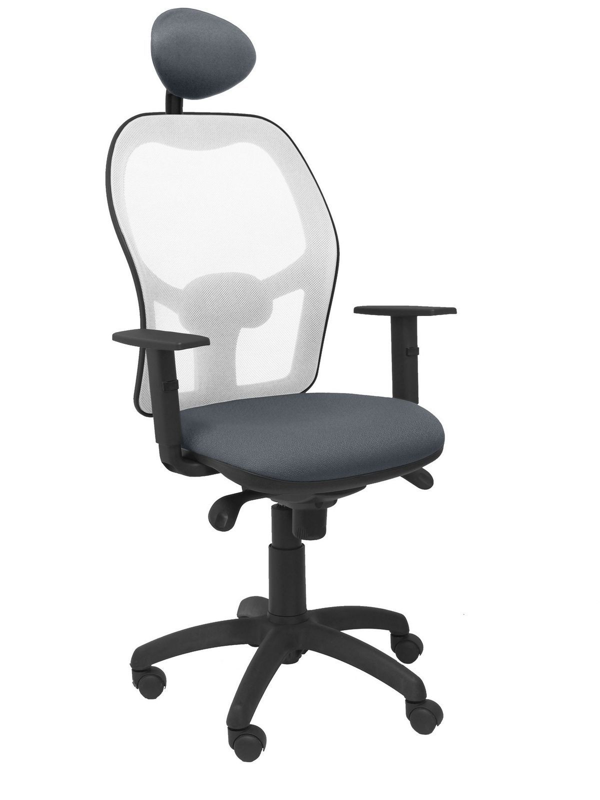 Silla Operativa de oficina Jorquera malla blanca asiento bali gris oscuro con cabecero fijo