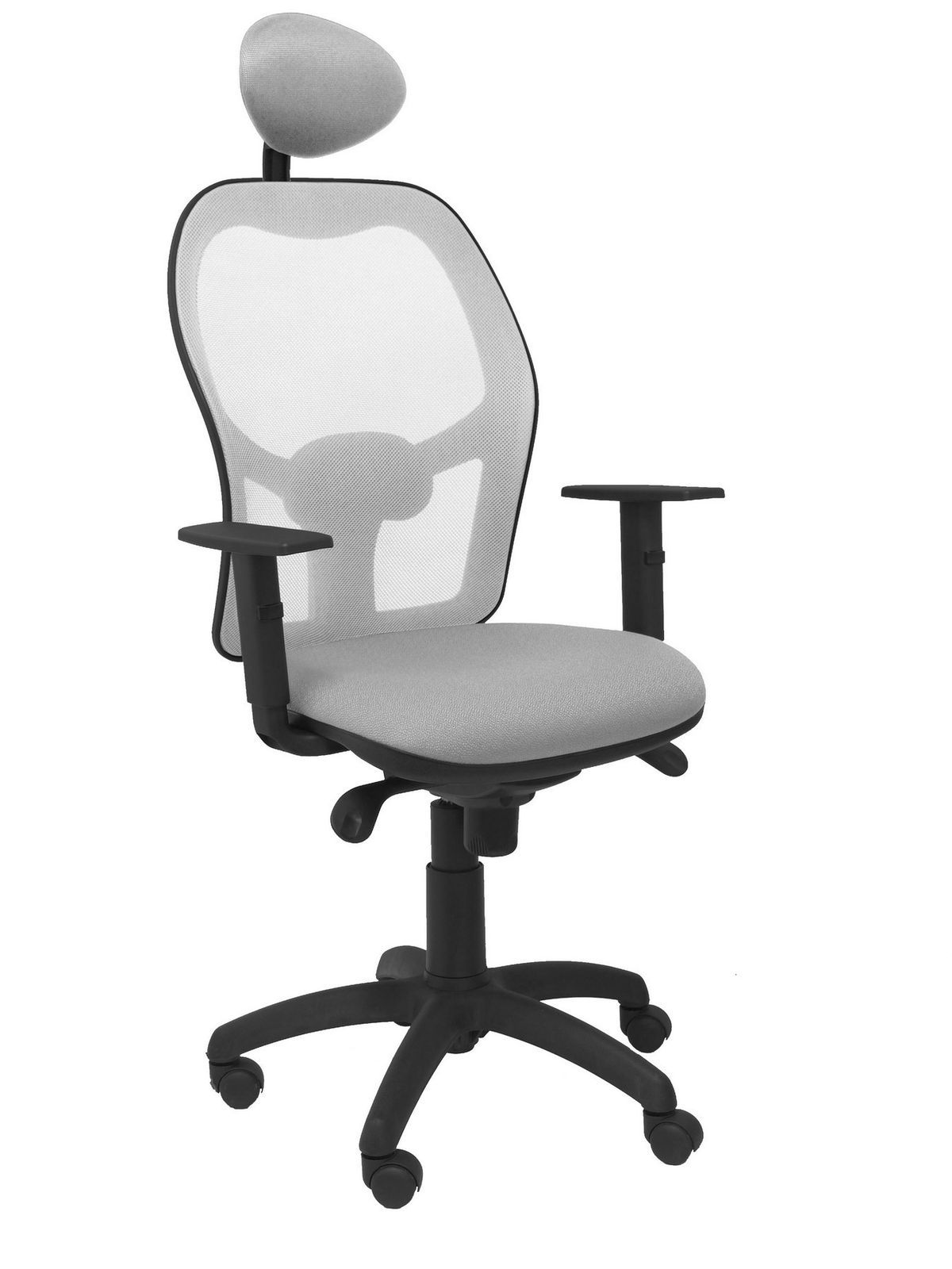 Silla Operativa de oficina Jorquera malla gris asiento bali gris claro con cabecero fijo