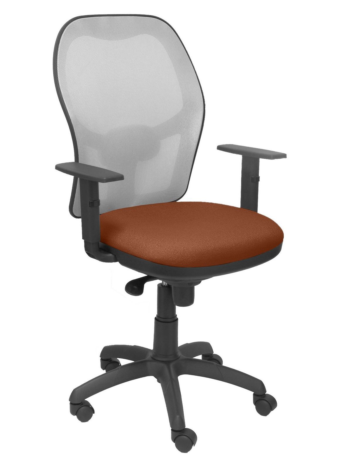 Silla Operativa de oficina Jorquera malla gris asiento bali marrón