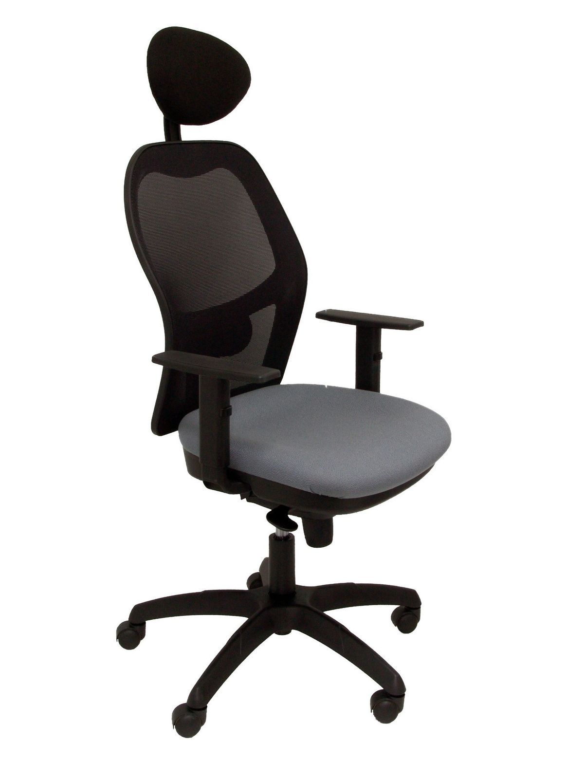 Silla Operativa de oficina Jorquera malla negra asiento bali gris medio con cabecero fijo
