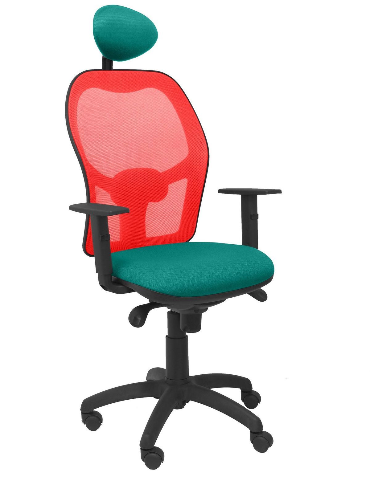 Silla Operativa de oficina Jorquera malla roja asiento bali verde claro con cabecero fijo