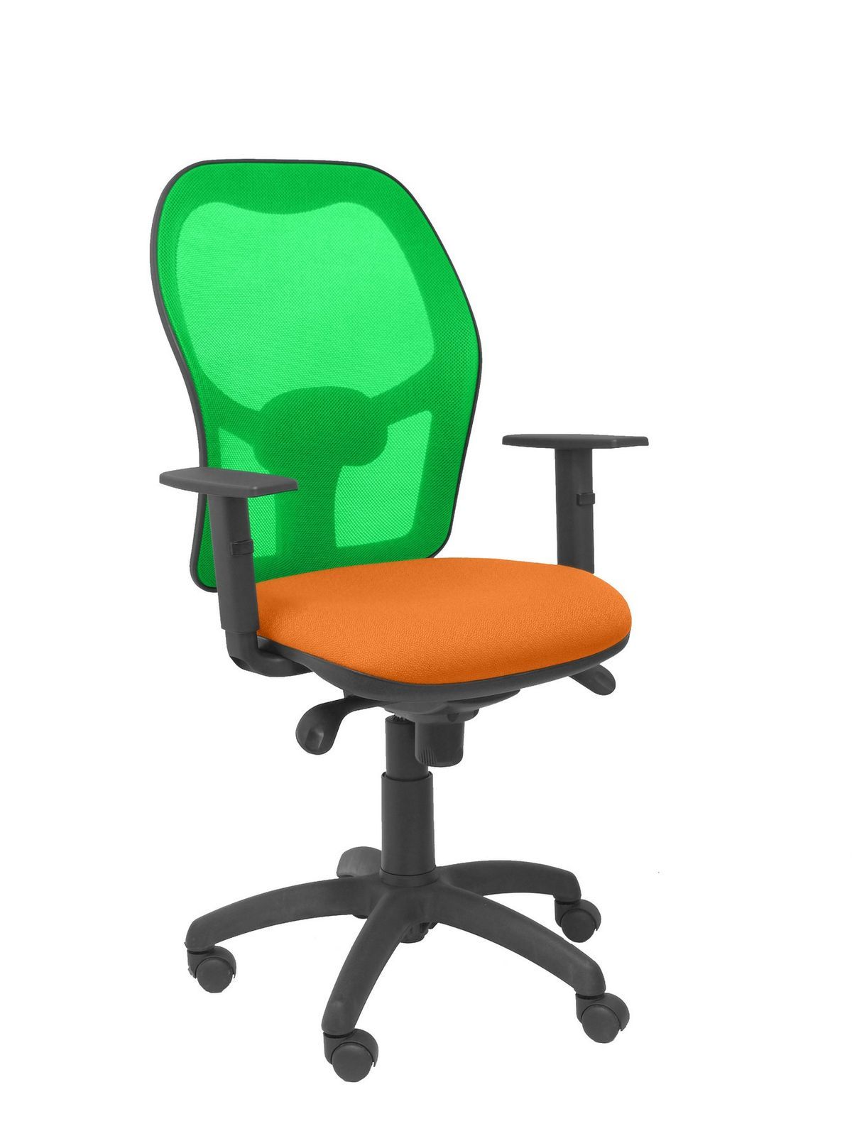 Silla Operativa de oficina Jorquera malla verde asiento bali naranja