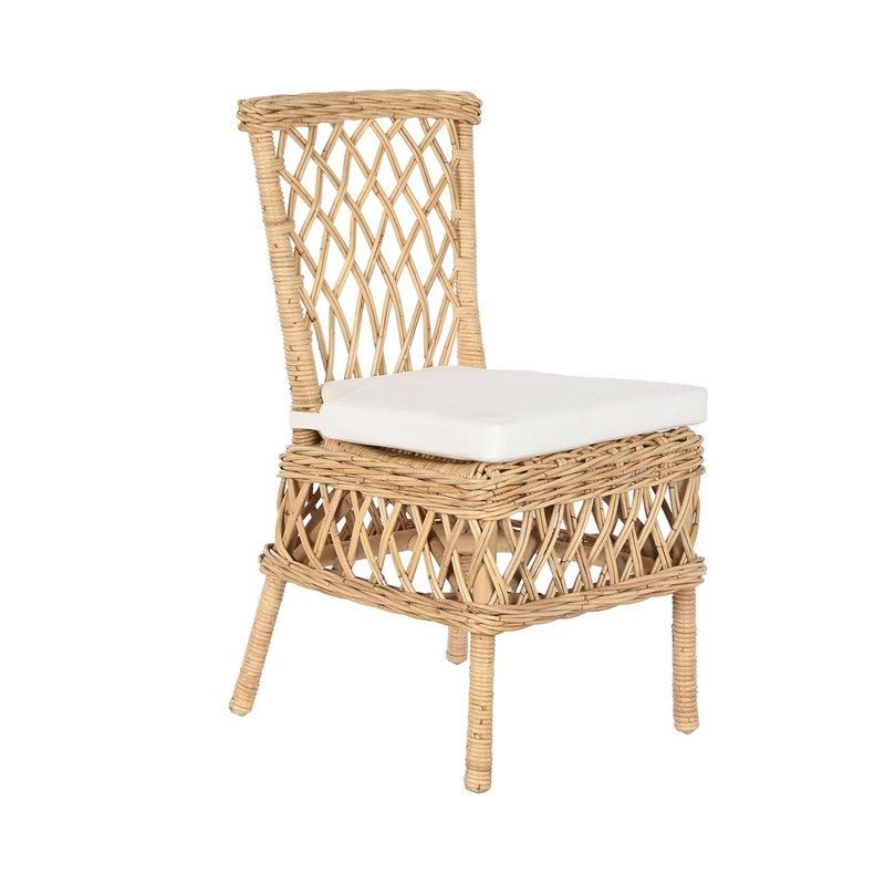 Silla para jardín de ratán y tejido en natural y beige, 47 x 58 x 90 cm | Sea Side