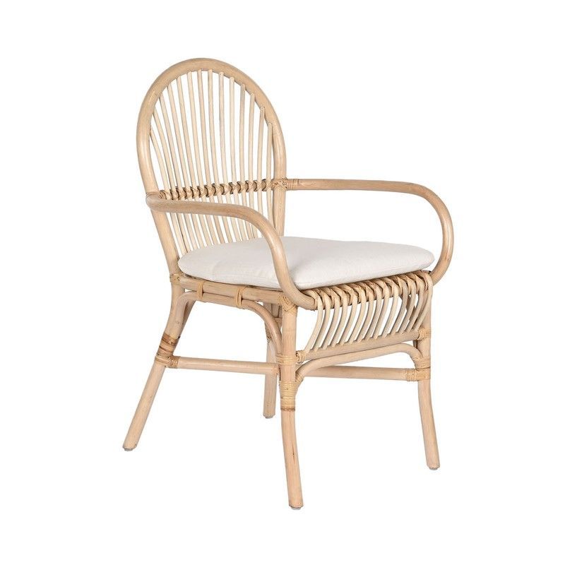 Silla para jardín de ratán y tejido en natural y beige, 57 x 60 x 90 cm | Indonesia