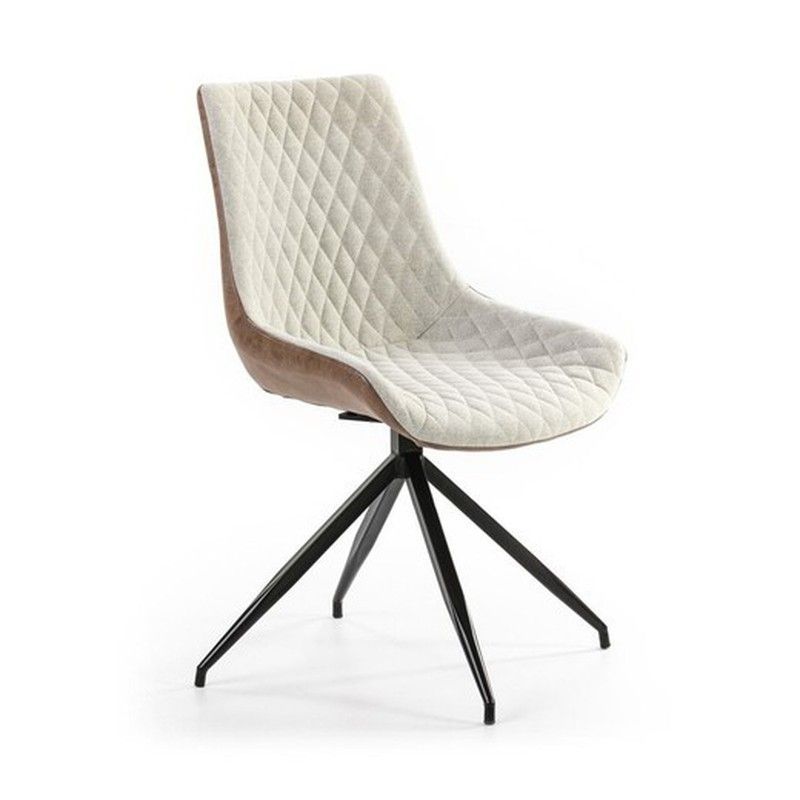 Silla Tapizada Marrón/Gris 55x58x85,5 cm Giratoria Patas Metal Negro