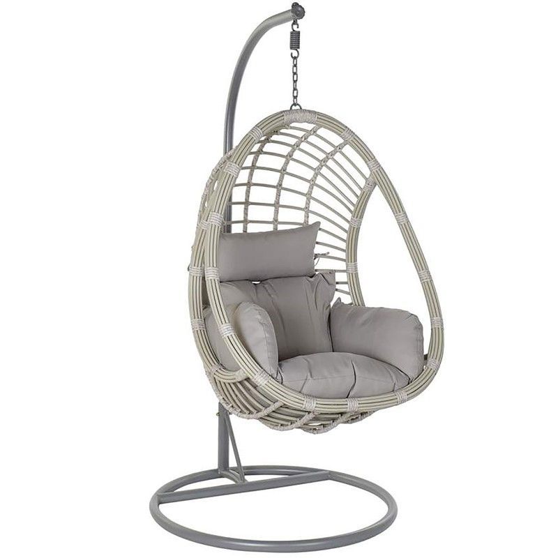 Sillón Colgante Huevo con Soporte de Ratán Sintético Gris, 100x70x195 cm