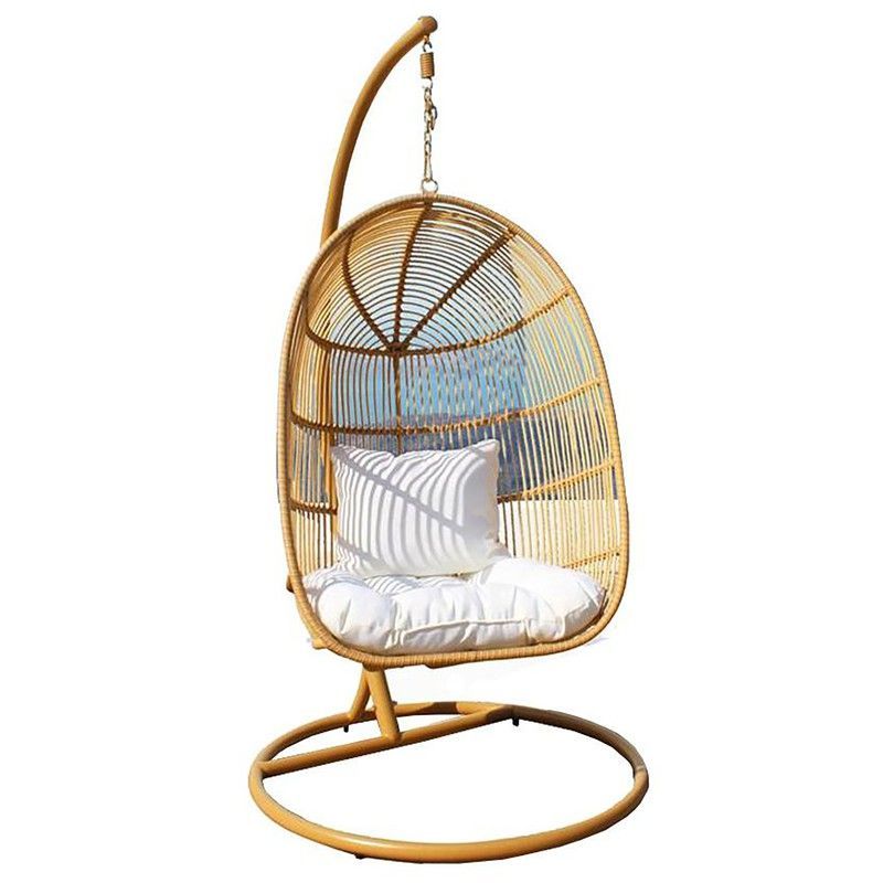 Sillón Colgante Huevo con Soporte de Ratán Sintético y Acero, 84x66x120 cm