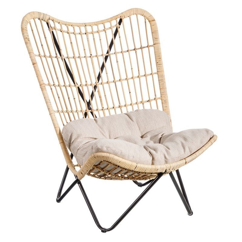 Sillón de Fibra Natural Natural/Negro, 76x76x87 cm