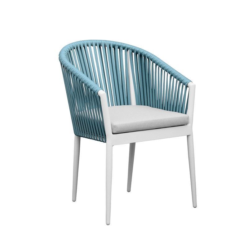 Sillón de jardín de aluminio y cuerda en blanco y aguamarina, 57 x 59 x 81 cm | Ukiak
