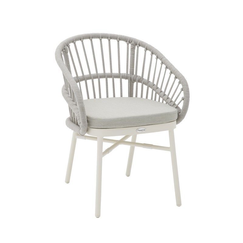 Sillón de jardín de aluminio y cuerda en blanco y gris, 58 x 62 x 78 cm | Milton