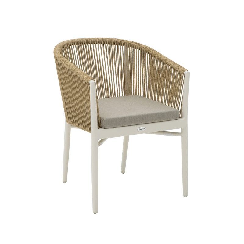 Sillón de jardín de aluminio y cuerda en blanco y natural, 58,5 x 61 x 77,5 cm | Fairlee