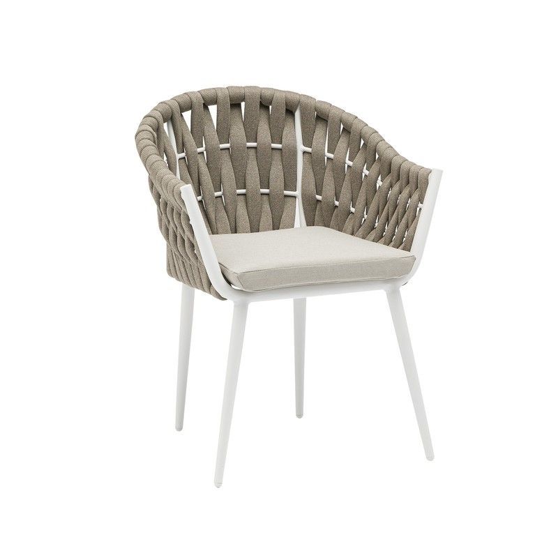 Sillón de jardín de aluminio y tejido en blanco y beige, 61 x 59 x 81 cm | Meridian