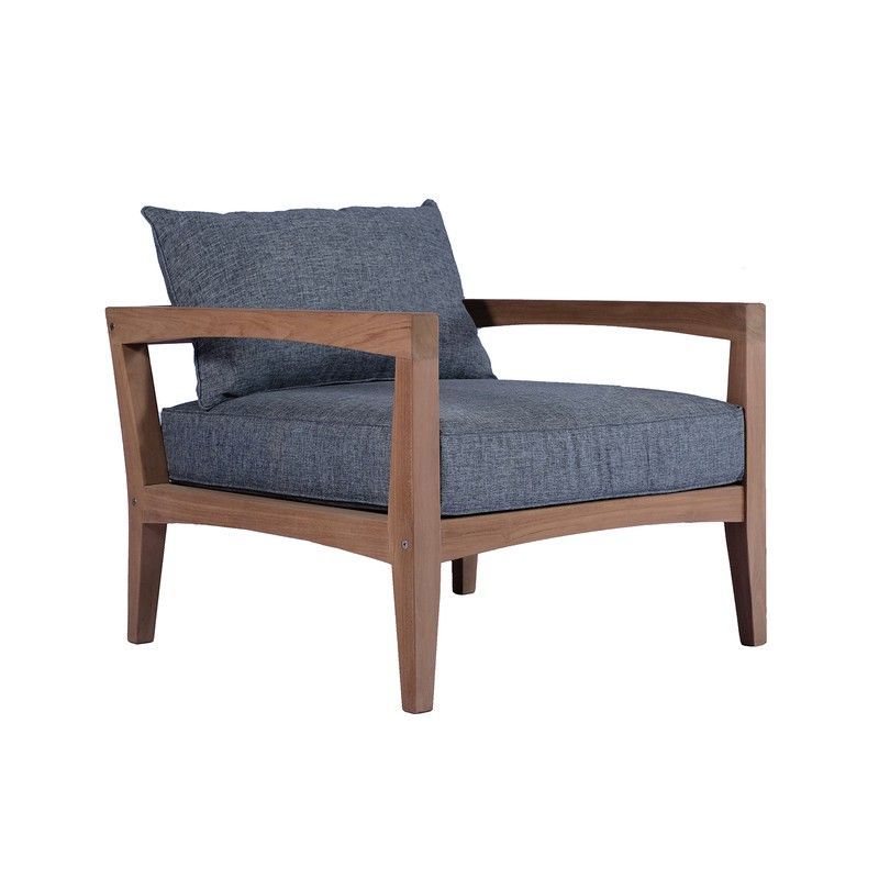 Sillón de jardín de madera de teca y tejido en miel y gris oscuro, 87 x 89 x 88 cm | Roxas