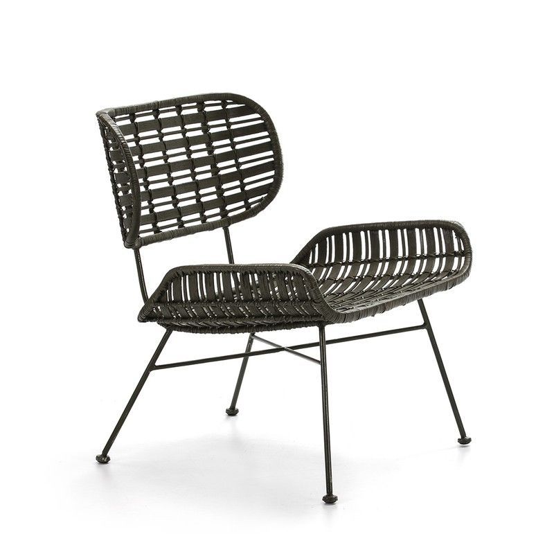 Sillon de metal y mimbre verde 63x66x71