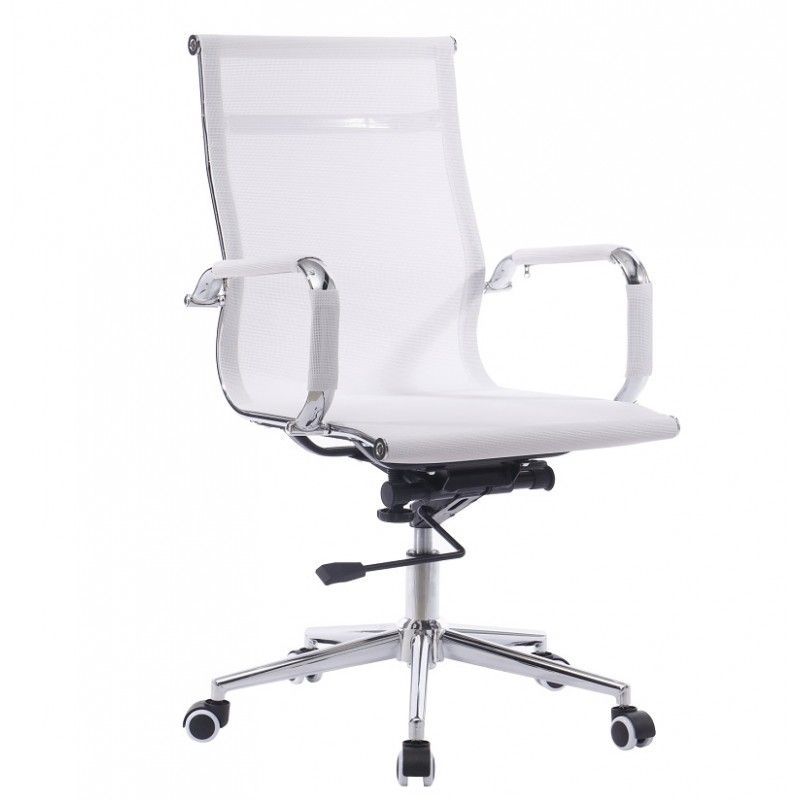 Sillón de oficina de malla en blanco, 54,5 x 65 x 95-105 cm | Igor
