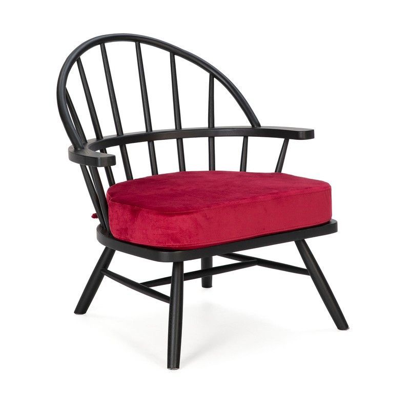 Sillón de roble y tela negro/rojo, 73 x 71 x 77 cm