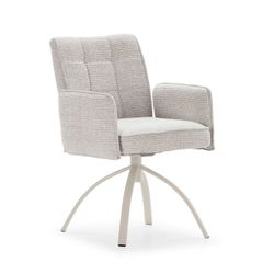 Sillón giratorio con brazos de tejido y metal en beige, 56 x 63 x 85 cm | Mindi