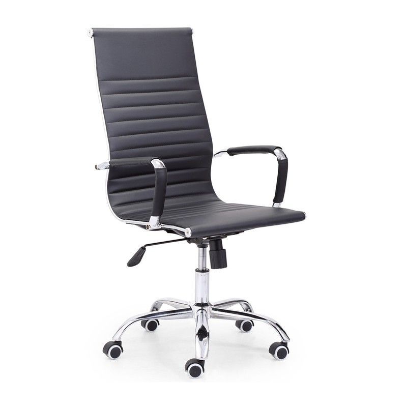 Sillón giratorio con ruedas de piel sintética en negro, 64 x 64 x 106 - 116 cm | Letter