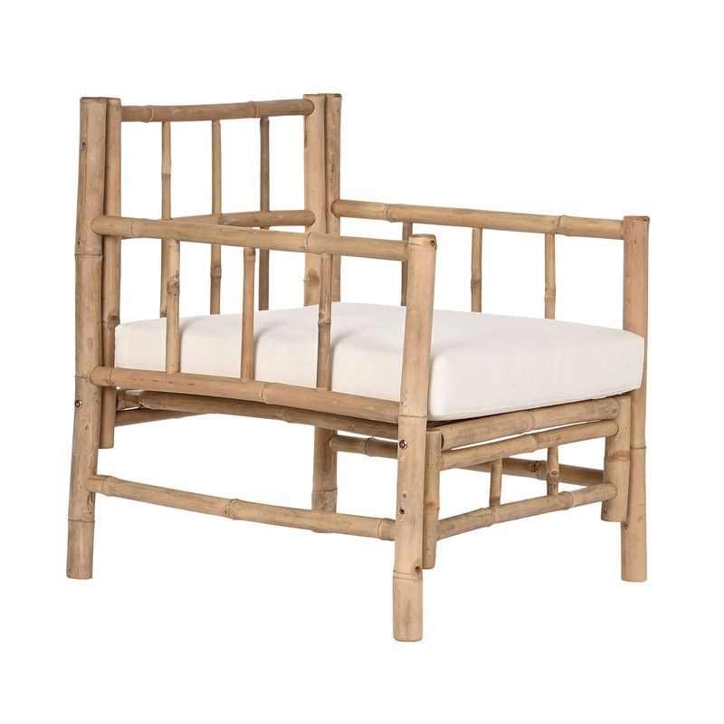 Sillón para jardín de bambú y tejido en natural y blanco, 70 x 70 x 80 cm | Sea Side