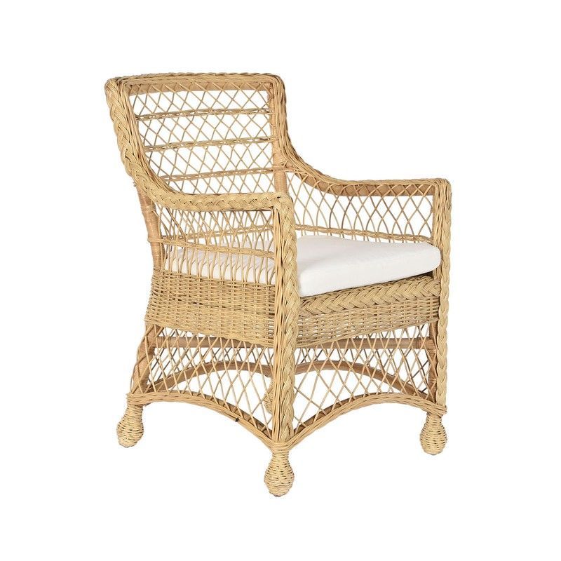 Sillón para jardín de ratán y tejido en natural y beige, 56 x 63 x 86 cm | Sea Side