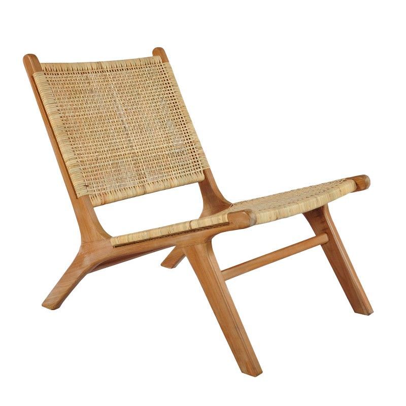 Sillón Pistol de Teca y Ratán Natural, 55x80x75 cm