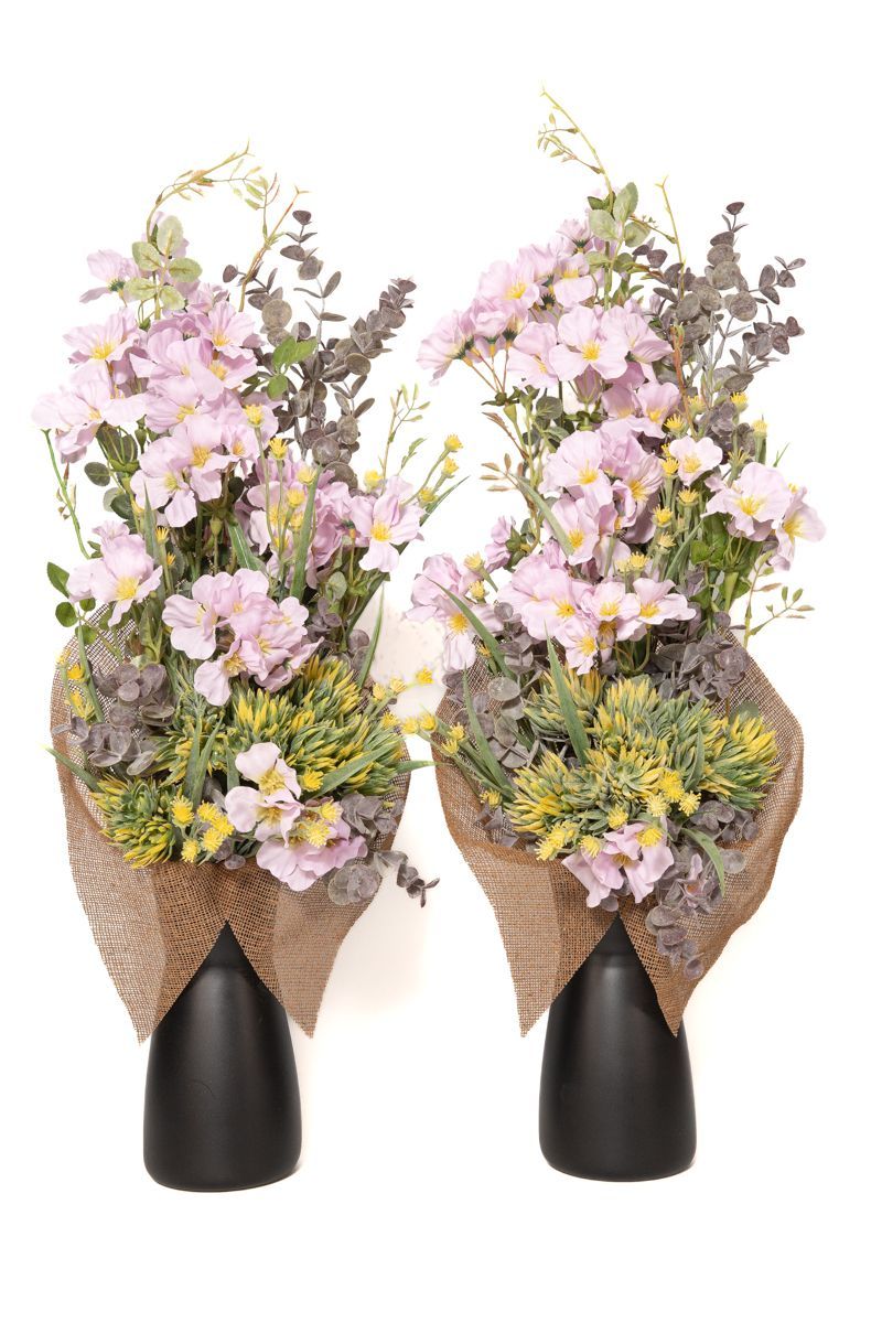 Silvestre ramo de flores artificiales para cementerio en color rosa