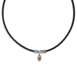 SN042X Colgante Skudo Plata de Palo calavera de bronce detalles en plata y resina azul