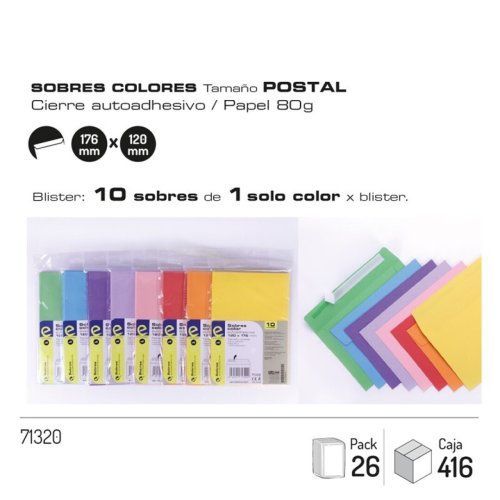 Sobre -10un- Colores Tama�O Postal 71320