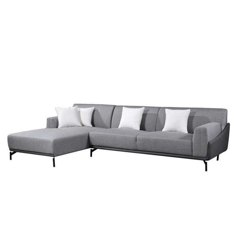 Sofá con Chaiselongue a la Izquierda, 300 x 90/175 x 80 cm,  3 plazas gris con cojines |  Colección Puglia Pärumm