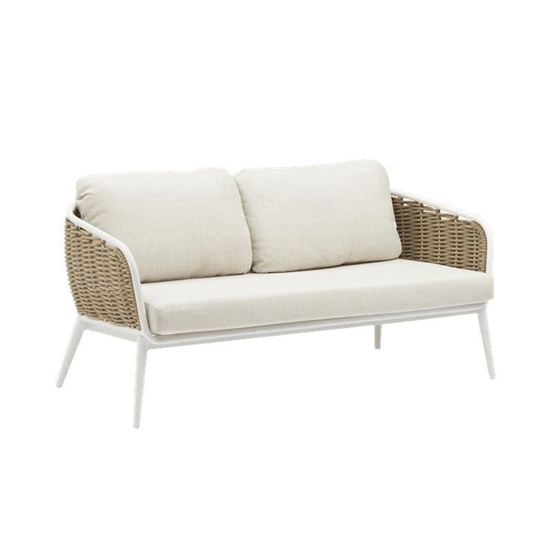Sofá de 2 plazas para exterior de aluminio y cuerda náutica en blanco y topo, 162 x 78 x 83 cm | Irvine