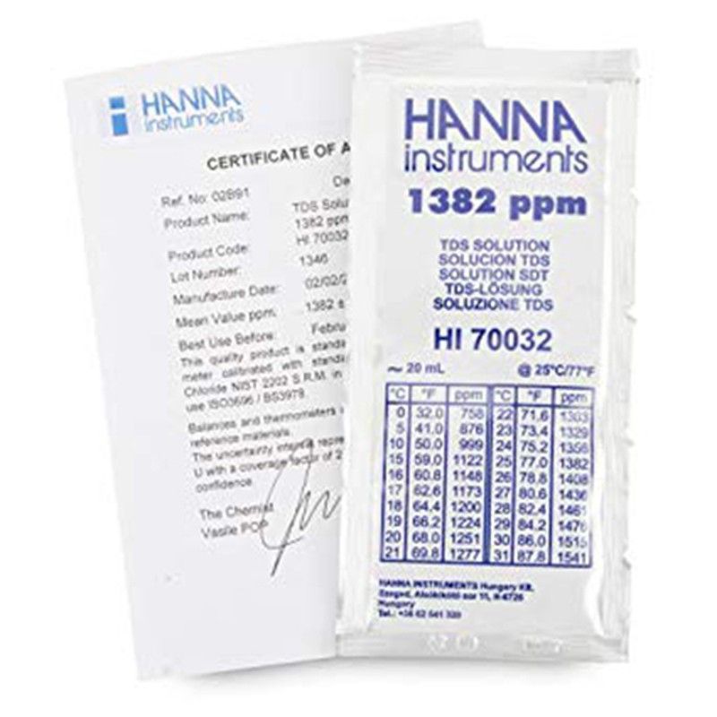 Solución Calibración Tds 1382 Mg/L (25 Bolsas De 20 Ml)