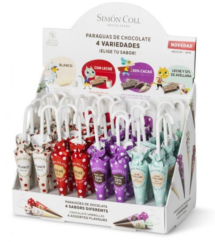 Sombrillas de Avellana, Chocolate Blanco, Con Leche Y 50% de Cacao, 10Gr (32 unidades) de Simon Coll