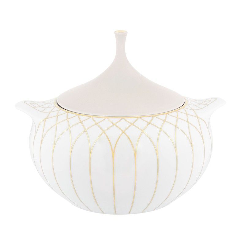 Sopera de porcelana en blanco y oro, 25,8 x 22,9 x 21,2 cm | Terrace