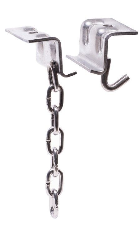 Soporte brida sujeción omega gancho carne inox