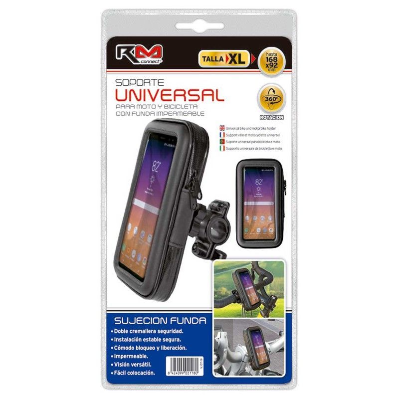 SOPORTE MOVIL PARA MOTO/BICI CON FUNDA IMPERMEABLE UNIVERSAL TALLA XXL MED. MAX.17 X 9,2