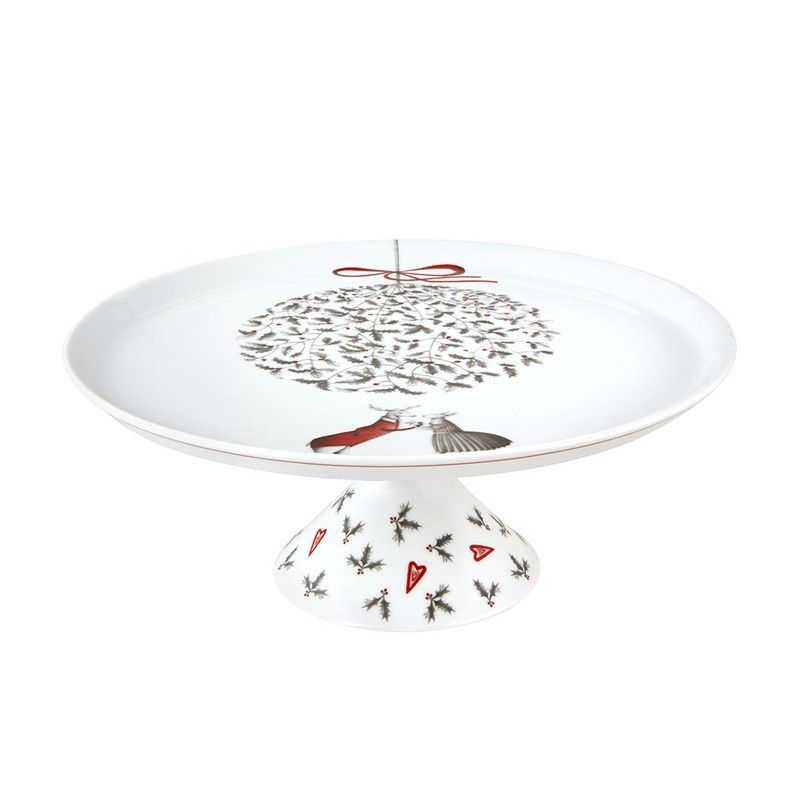 Soporte para tartas grande de porcelana en blanco, rojo y negro, 28,2 x 28,2 x 11,7 cm | Nöel