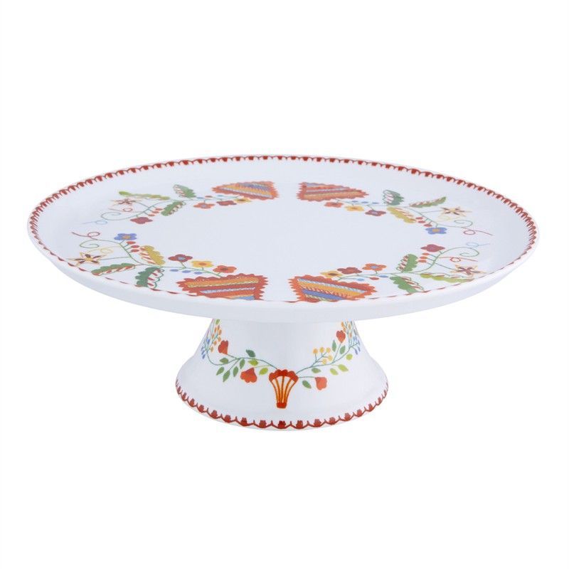 Soporte para tartas grande de porcelana en multicolor, 28,2 x 28,2 x 10,4 cm | Vila Verde