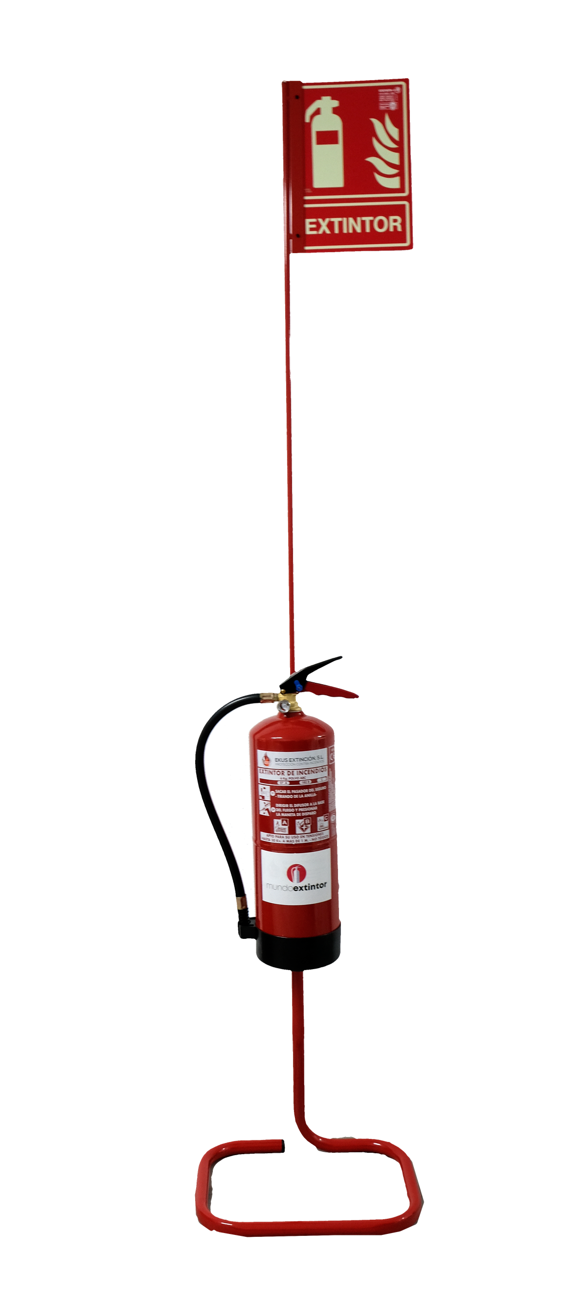 SOPORTE SUELO CON BANDEROLA ROJO 15-180