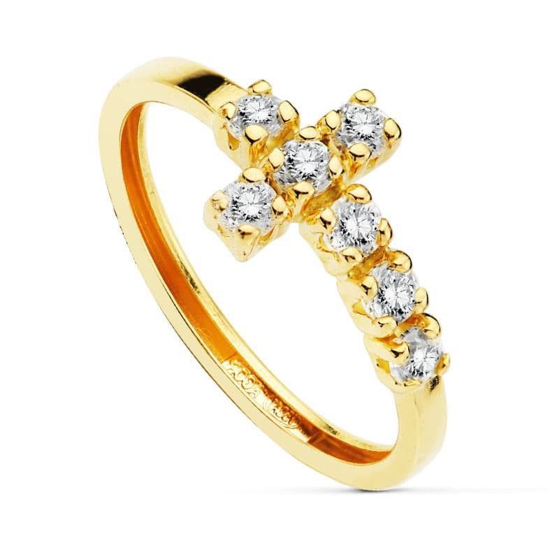 Sortija Oro 9kts 2mm 9K19441-OA Cruz Con Circonitas