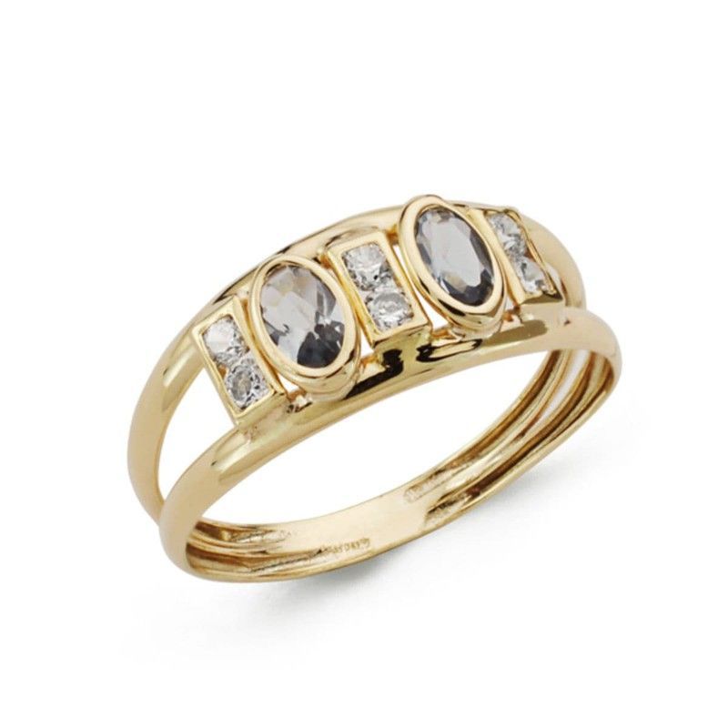 Sortija Oro 9kts 9K19271-AT Piedras Ovales Y Circonitas