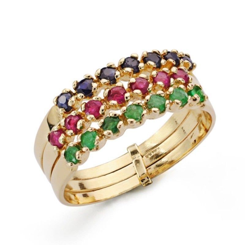 Sortija Oro 9kts 9K19558 Zafiro Rubí Y Esmeralda