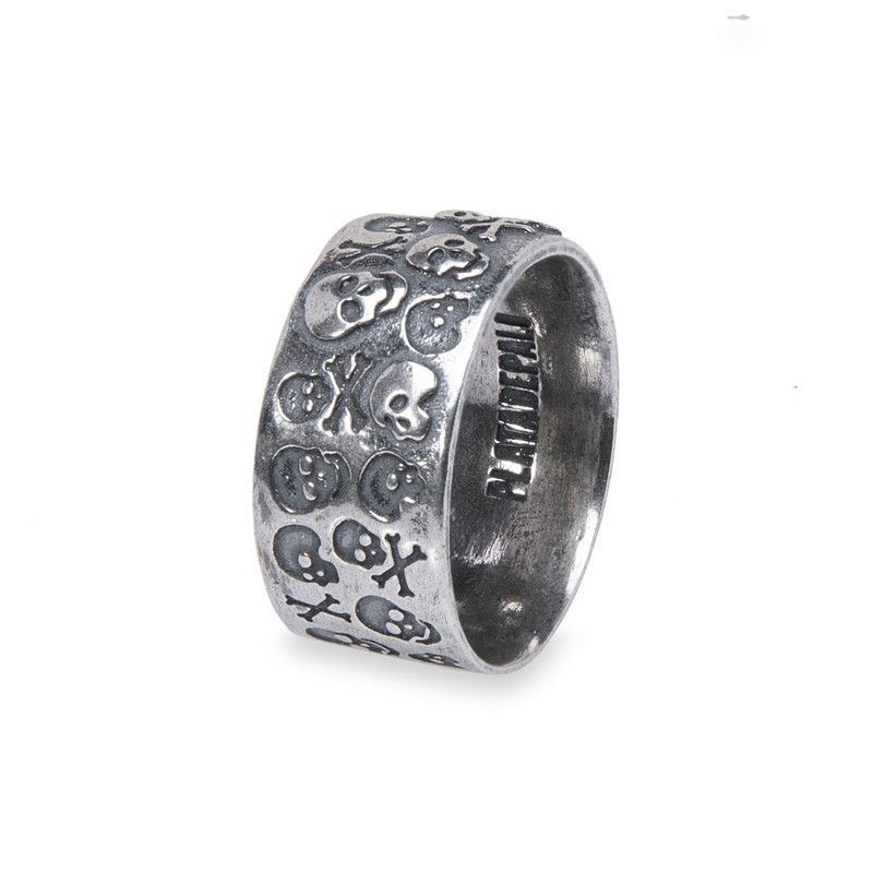 SR019X Anillo Plata de Palo de plata con grabados de calavera este anillo es la combinación perfecta de estilo y rebeldía